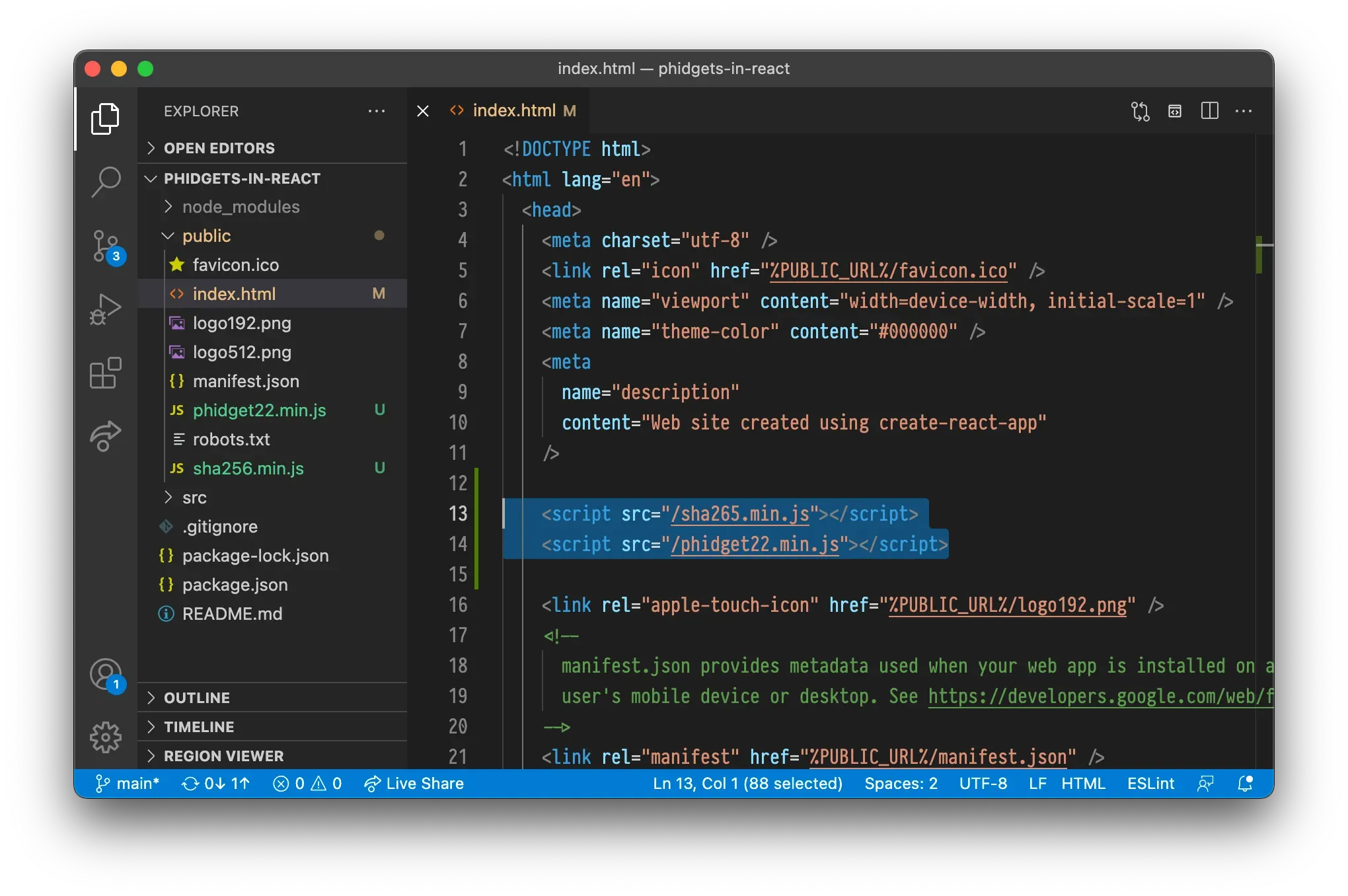 Code editor with files panel showing the results of doing as described in the following parapgraph